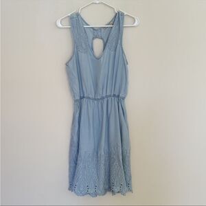 Anthro holding horses blue chambray embroidered dress small